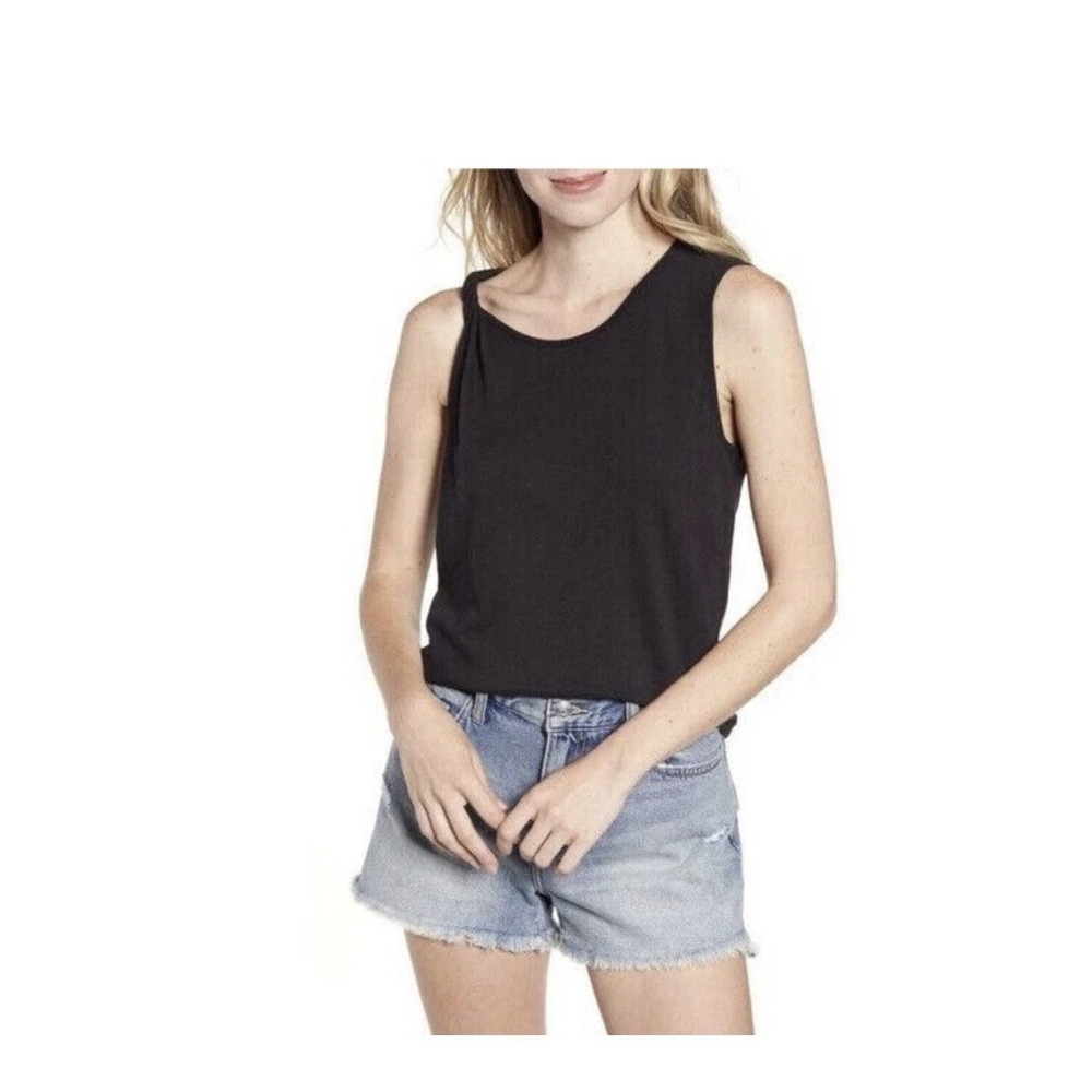 $128 Current/Elliott Womens Black Linen Tied Up Muscle Tank Top Size 1